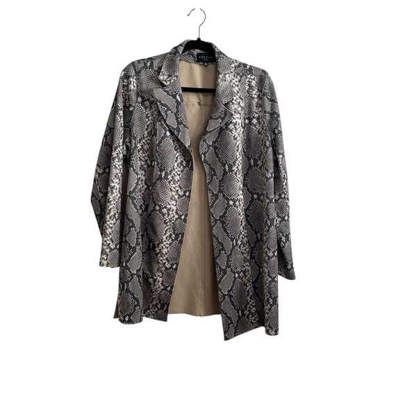Premise Sweaters - Premise Faux Leather Snakeskin Print Waterfall Open Front Cardigan Sweater Large